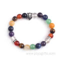 Handmade 7 Chakra Natural Stone Alloy Lion Bead Bangle Bracelet